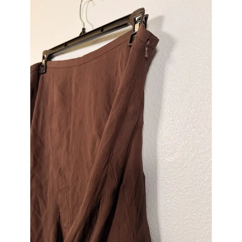 Jones New York Collection Women’s 10 100% Silk Brown Midi Skirt Flowy Boho